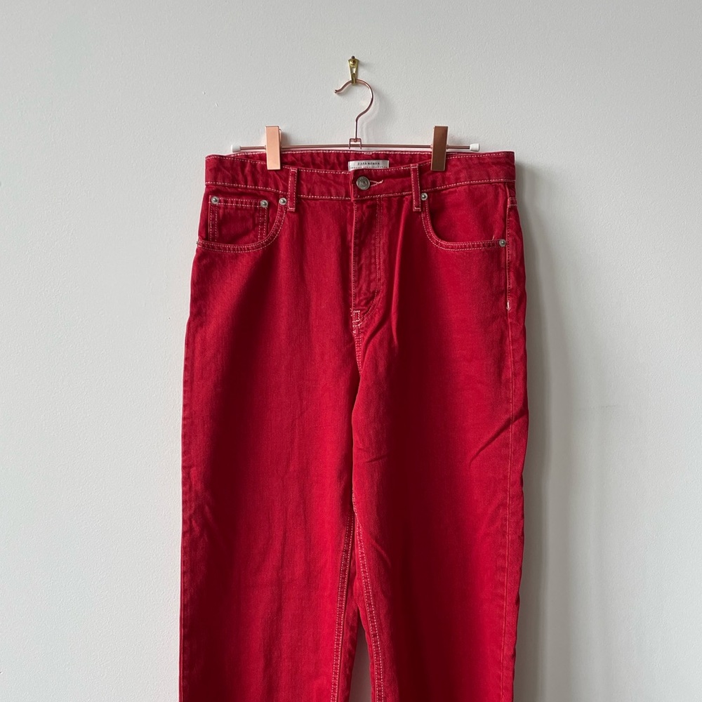 Zara Red denim culotte white stitching size 6